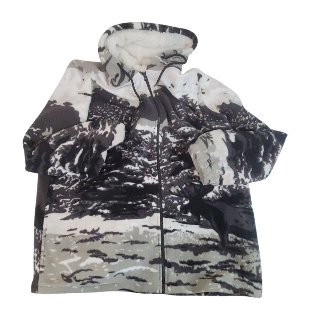 Hooded Full-Zip Fleece Jacket With Elk & Forest Scene Mens XL Victory Outfitters - Picture 11 of 14